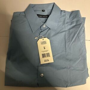 James Tailor Mens Size S Light Blue Stretch Long Sleeve Button Front Shirt NWT